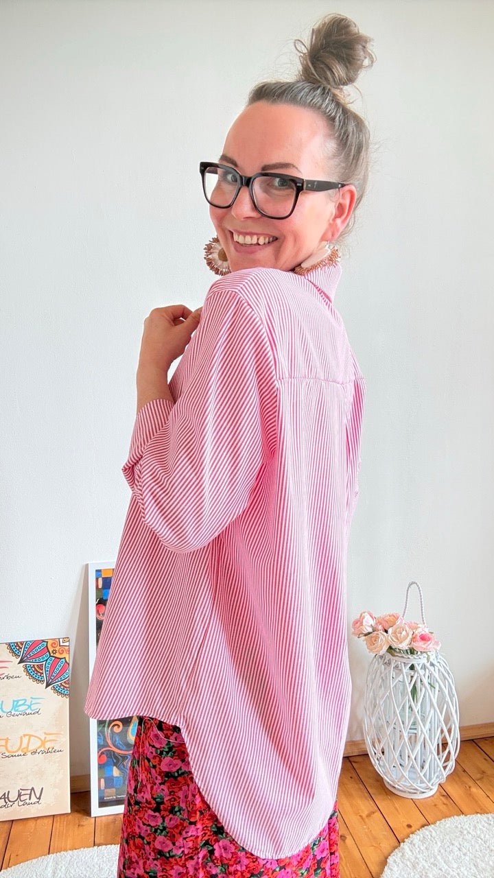 Hemd Bluse Gretchen Stripe Weiß Rot - FROLLEIN KÄTHE Shop