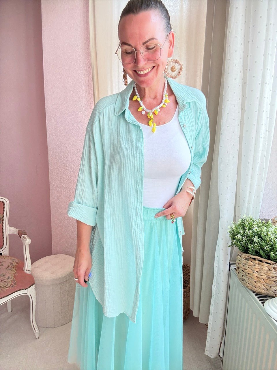 Hemd Bluse Musselin Aqua - FROLLEIN KÄTHE Shop