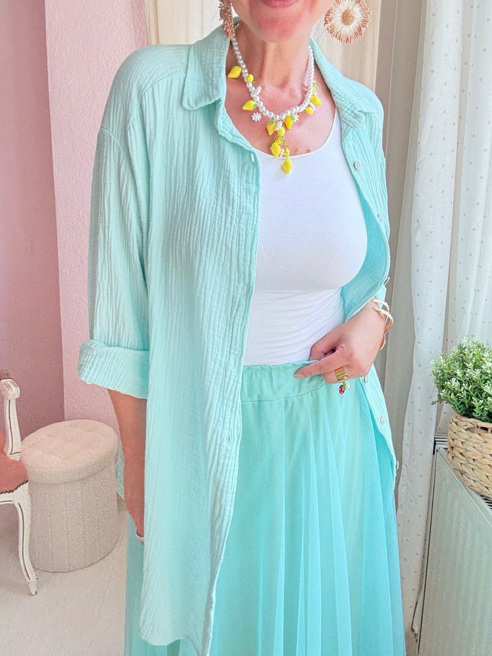 Hemd Bluse Musselin Aqua - FROLLEIN KÄTHE Shop