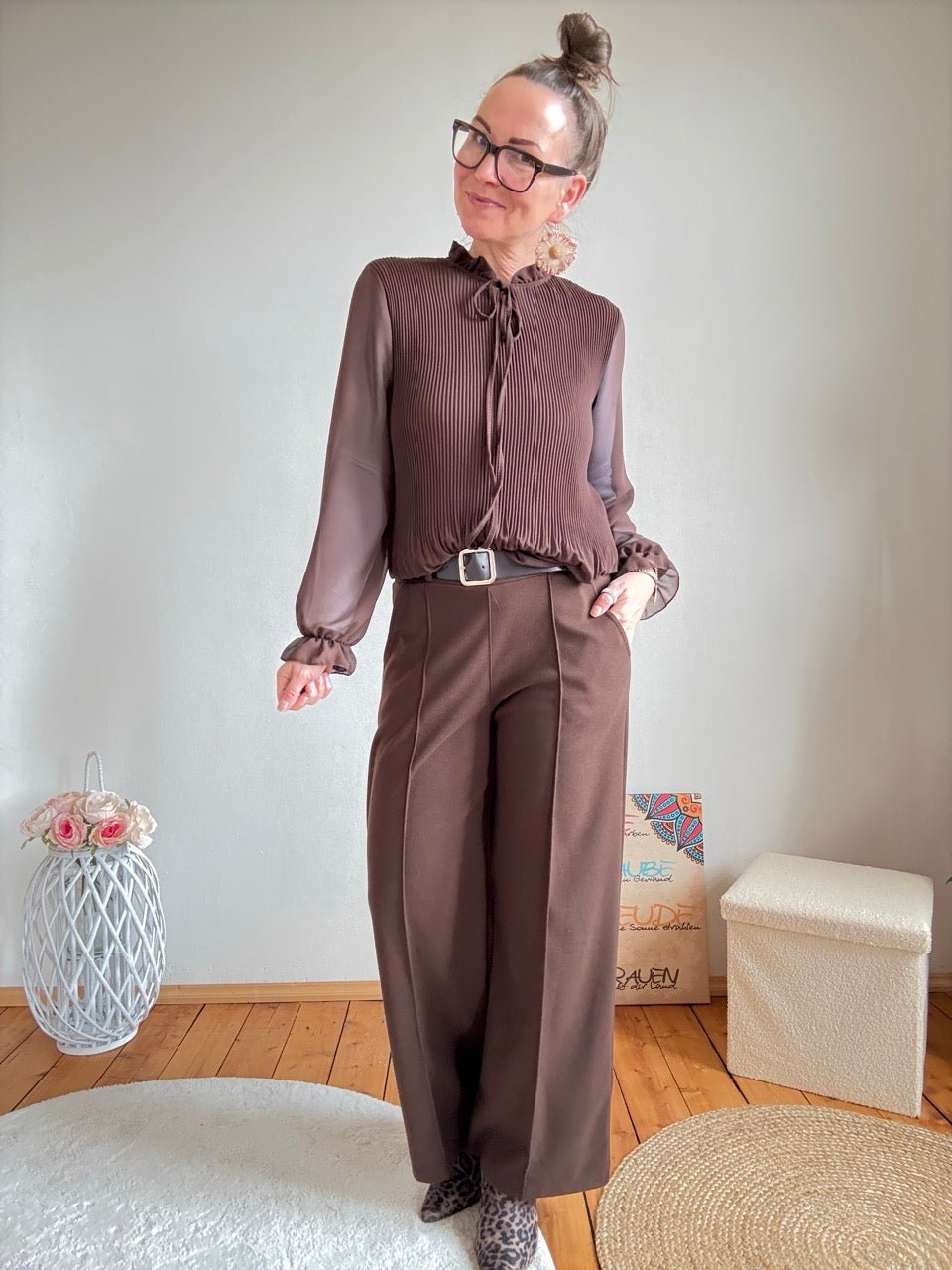 Hose Feinbein Marlen Chocolate mit Gürtel - FROLLEIN KÄTHE Shop