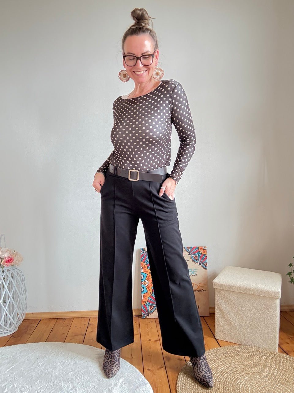 Hose Feinbein Marlen Schwarz mit Gürtel - FROLLEIN KÄTHE Shop