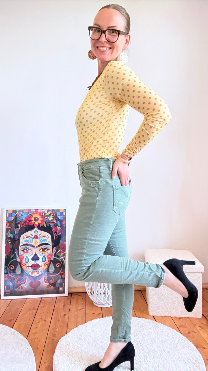 Hose Jeans Fünfknopf Olive Grün - FROLLEIN KÄTHE Shop