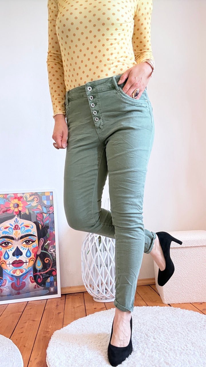Hose Jeans Fünfknopf Olive Grün - FROLLEIN KÄTHE Shop