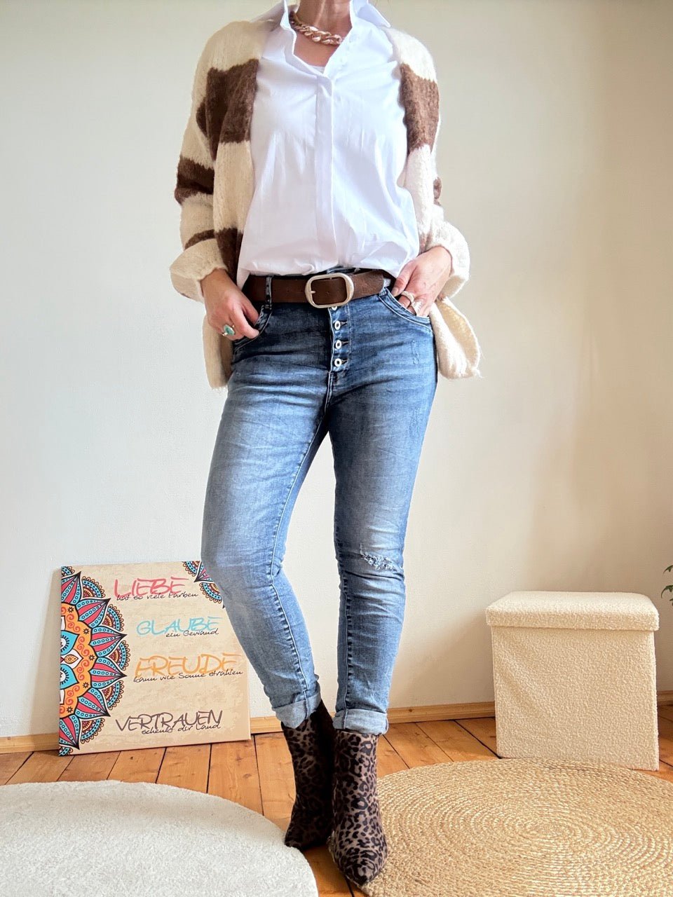 Hose Jeans Fünfknopf New Destroyed hell - FROLLEIN KÄTHE Shop