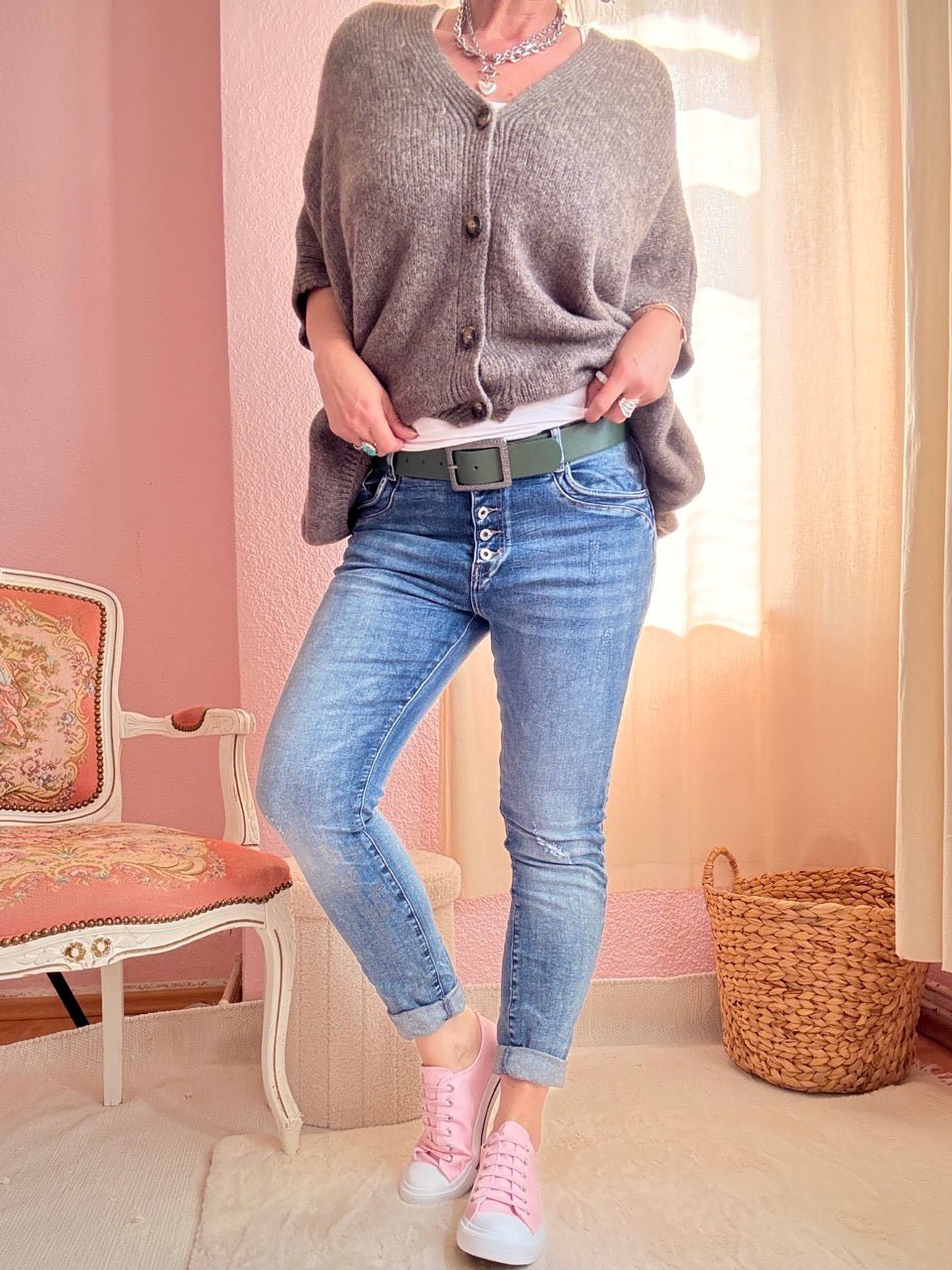 Hose Jeans Fünfknopf New Destroyed Look Light Denim - FROLLEIN KÄTHE Shop