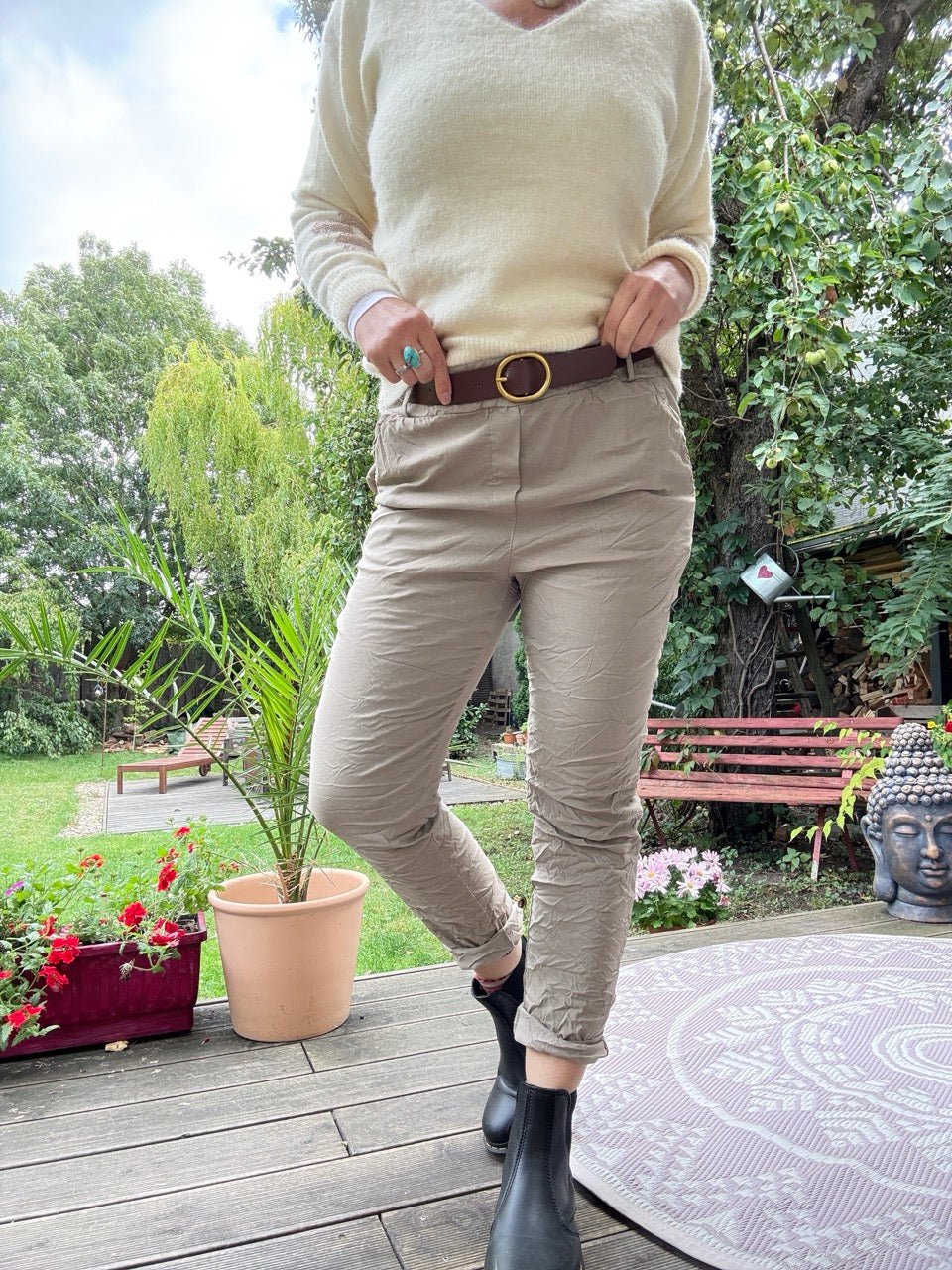 Hose Jogpants Cozy Style Sand mit Gürtel - FROLLEIN KÄTHE Shop