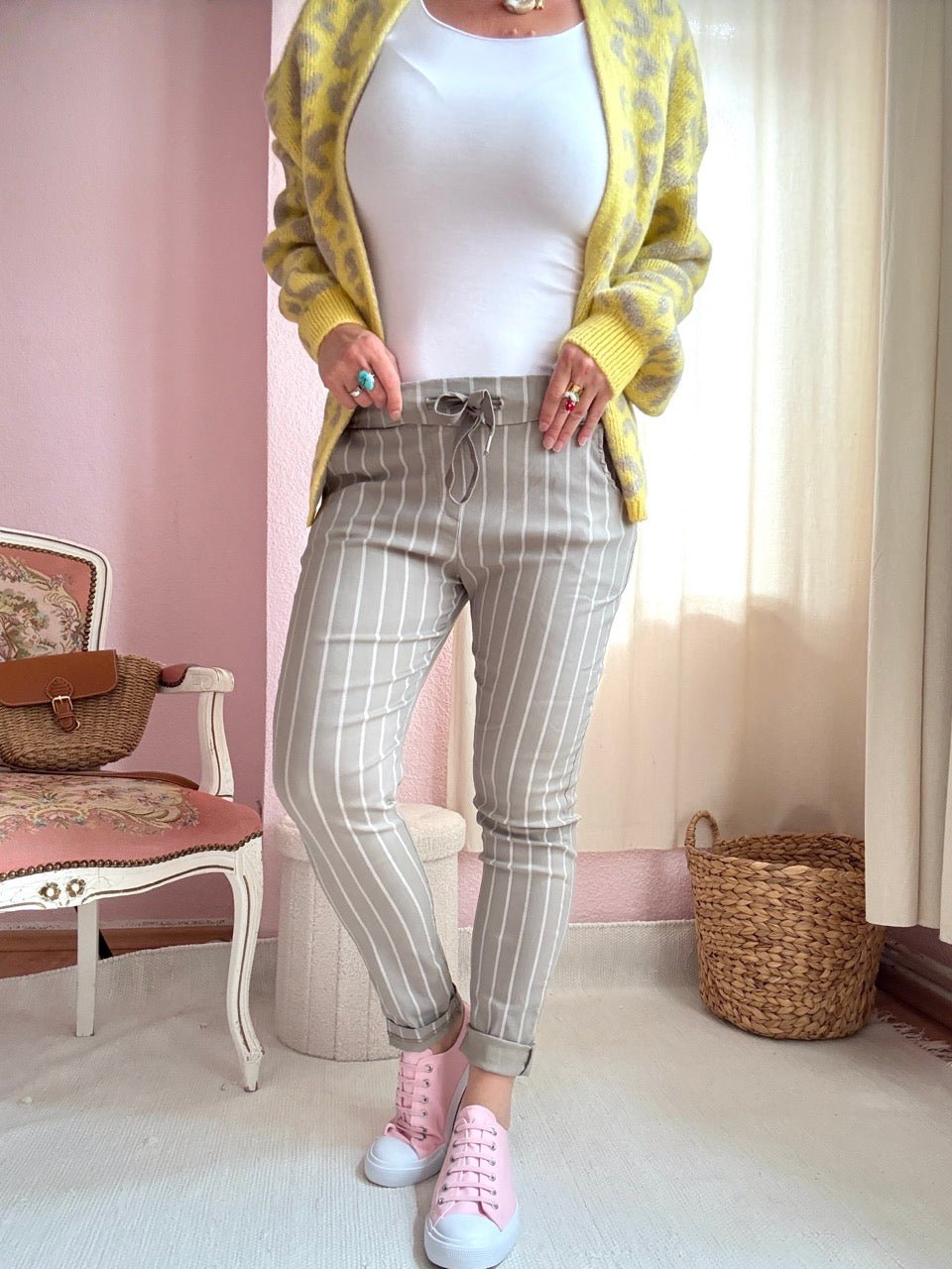 Hose Jogpants Stripe Taupe - FROLLEIN KÄTHE Shop