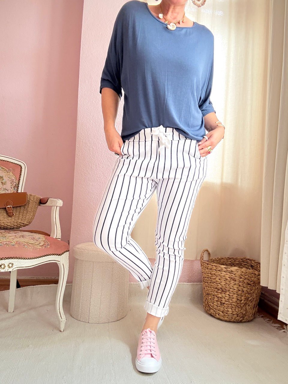 Hose Jogpants Stripe Weiß - FROLLEIN KÄTHE Shop