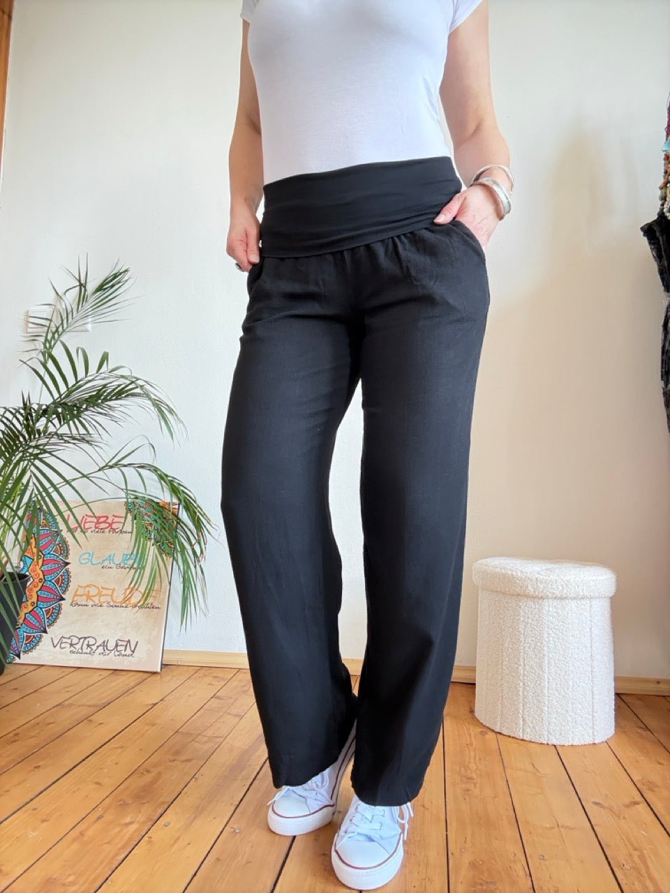 Hose Leinen Glück Schwarz - FROLLEIN KÄTHE Shop