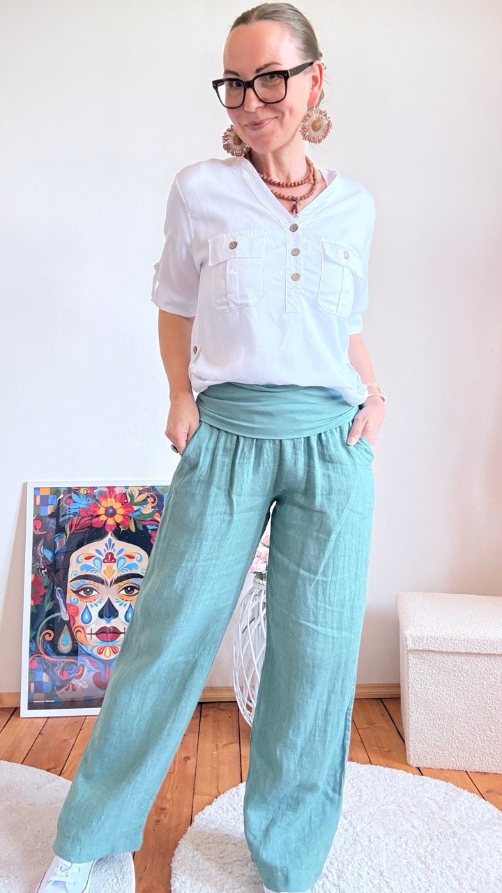 Hose Leinen Glück Schwarz Aqua - FROLLEIN KÄTHE Shop