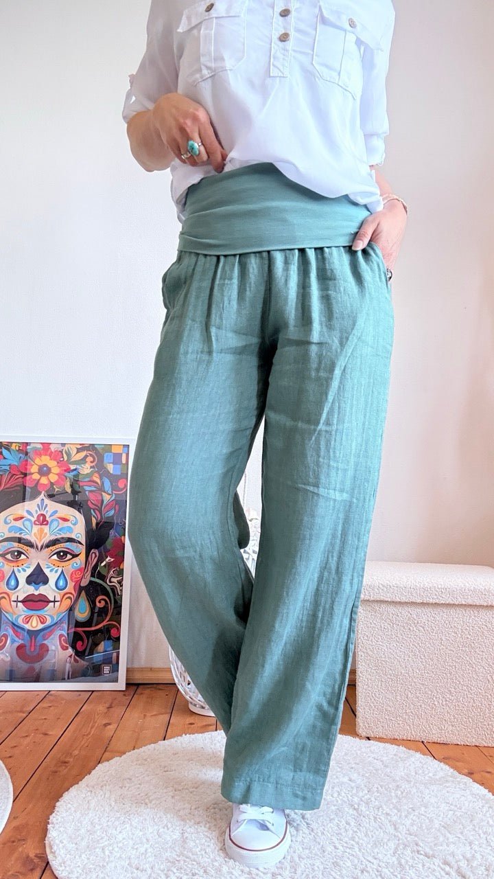 Hose Leinen Glück Schwarz Aqua - FROLLEIN KÄTHE Shop