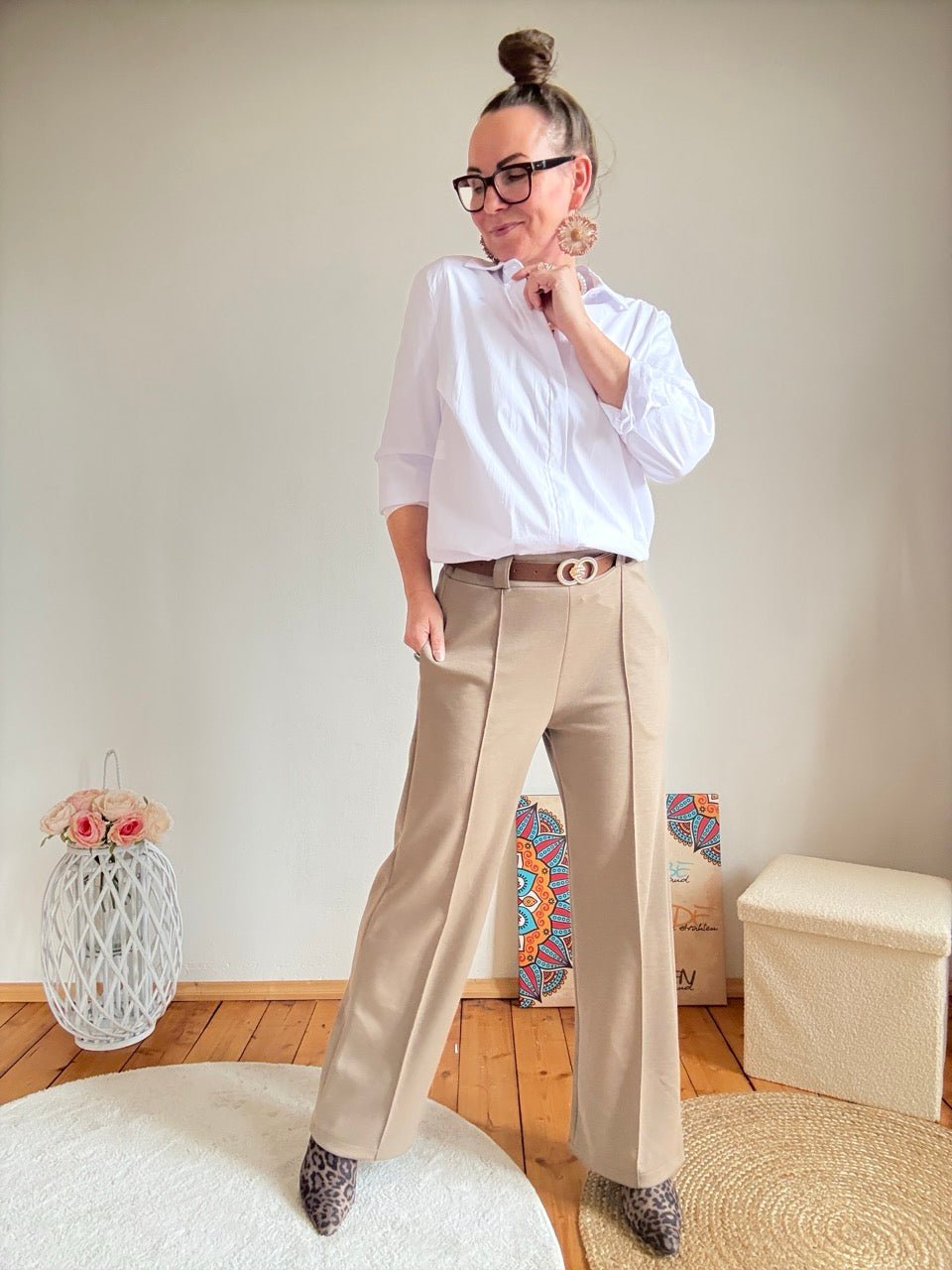 Hose Marlen mit Gürtel Cream - FROLLEIN KÄTHE Shop