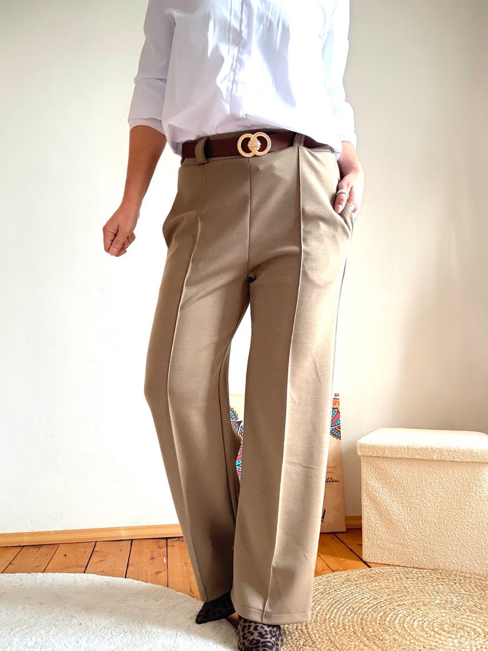 Hose Marlen mit Gürtel Cream - FROLLEIN KÄTHE Shop