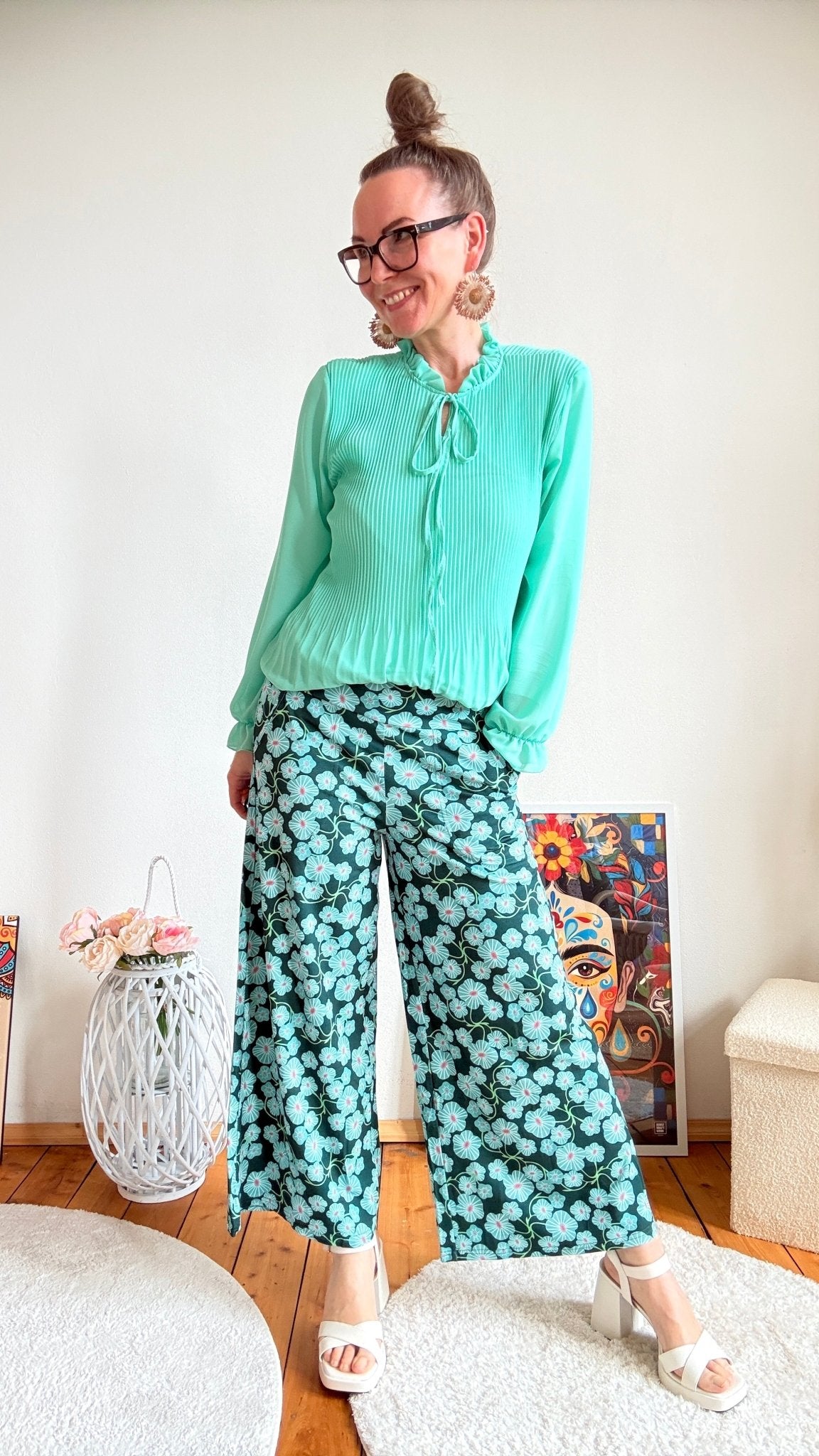 Hose Softe Culotte Flower Blau - FROLLEIN KÄTHE Shop
