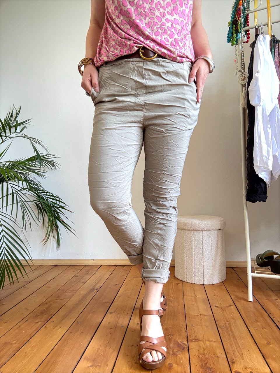 Jogpants Cozy Style Sand mit Gürtel - FROLLEIN KÄTHE Shop