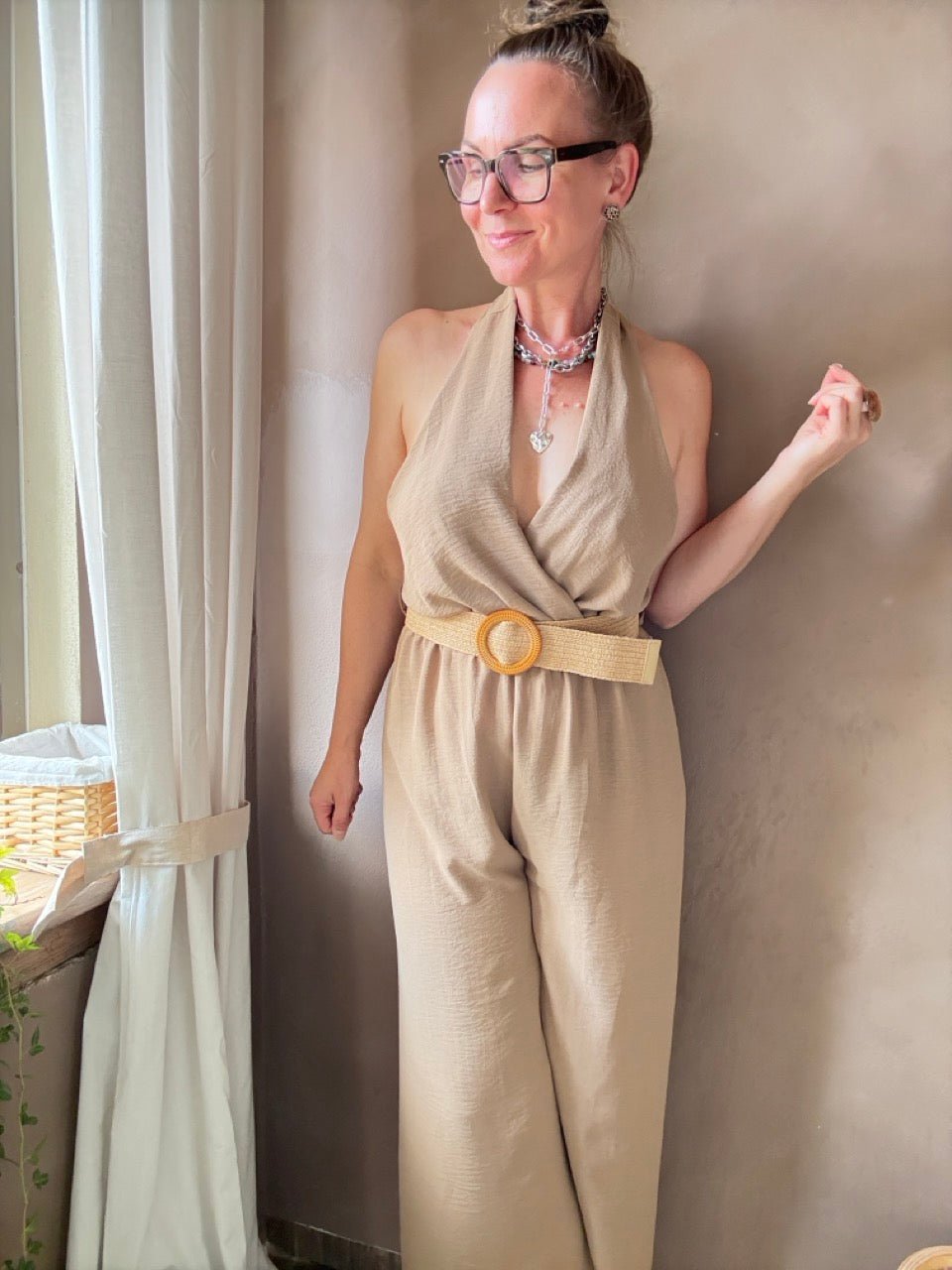 Jumpsuit Marla mit Gürtel Cappuccino - FROLLEIN KÄTHE Shop