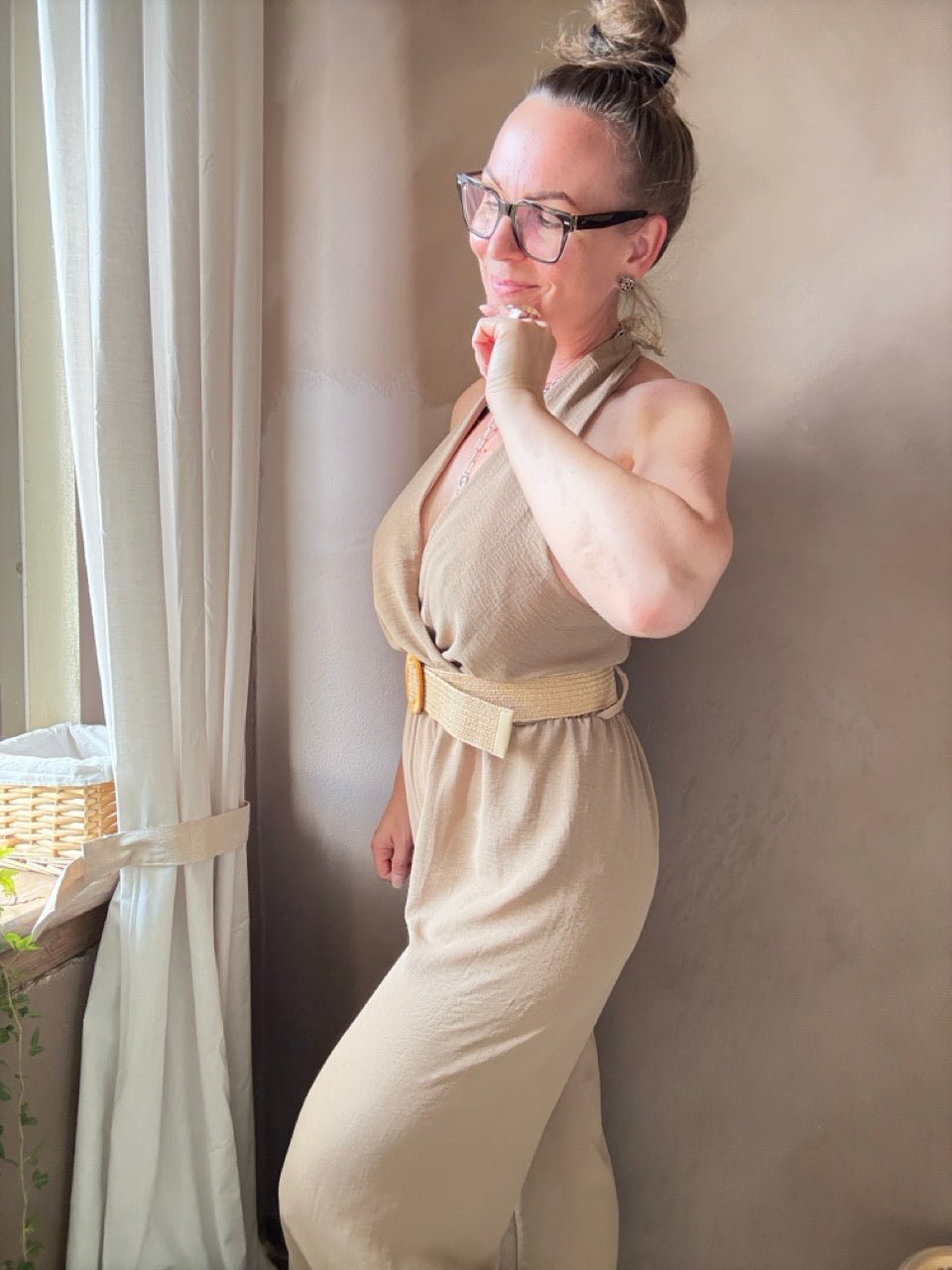 Jumpsuit Marla mit Gürtel Cappuccino - FROLLEIN KÄTHE Shop