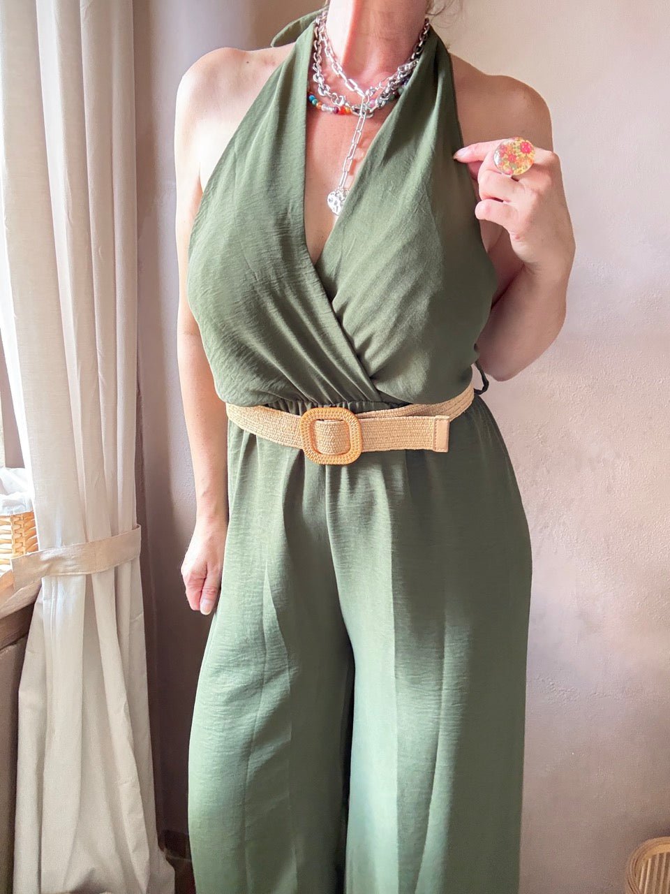 Jumpsuit Marla mit Gürtel Olive - FROLLEIN KÄTHE Shop