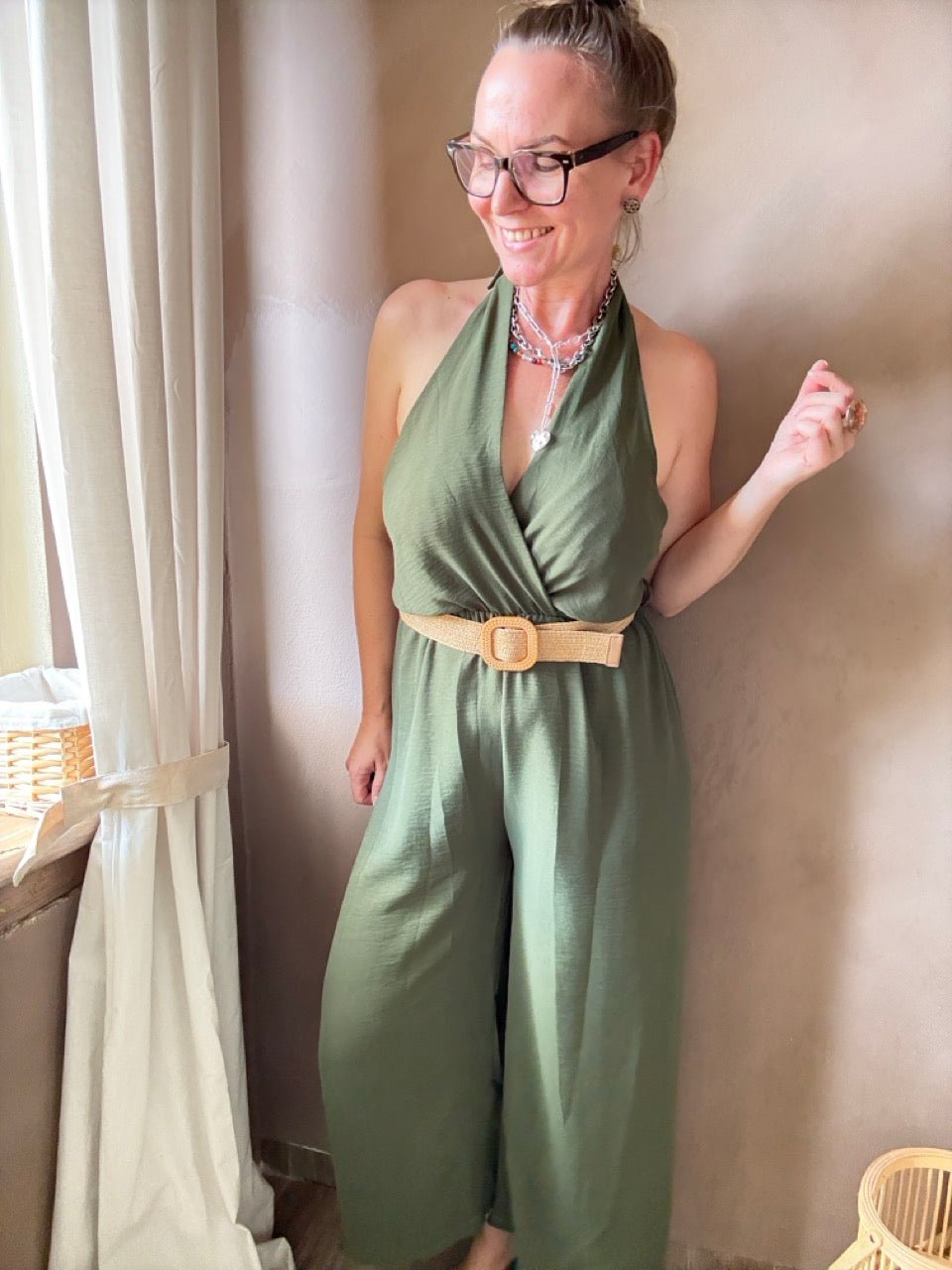 Jumpsuit Marla mit Gürtel Olive - FROLLEIN KÄTHE Shop