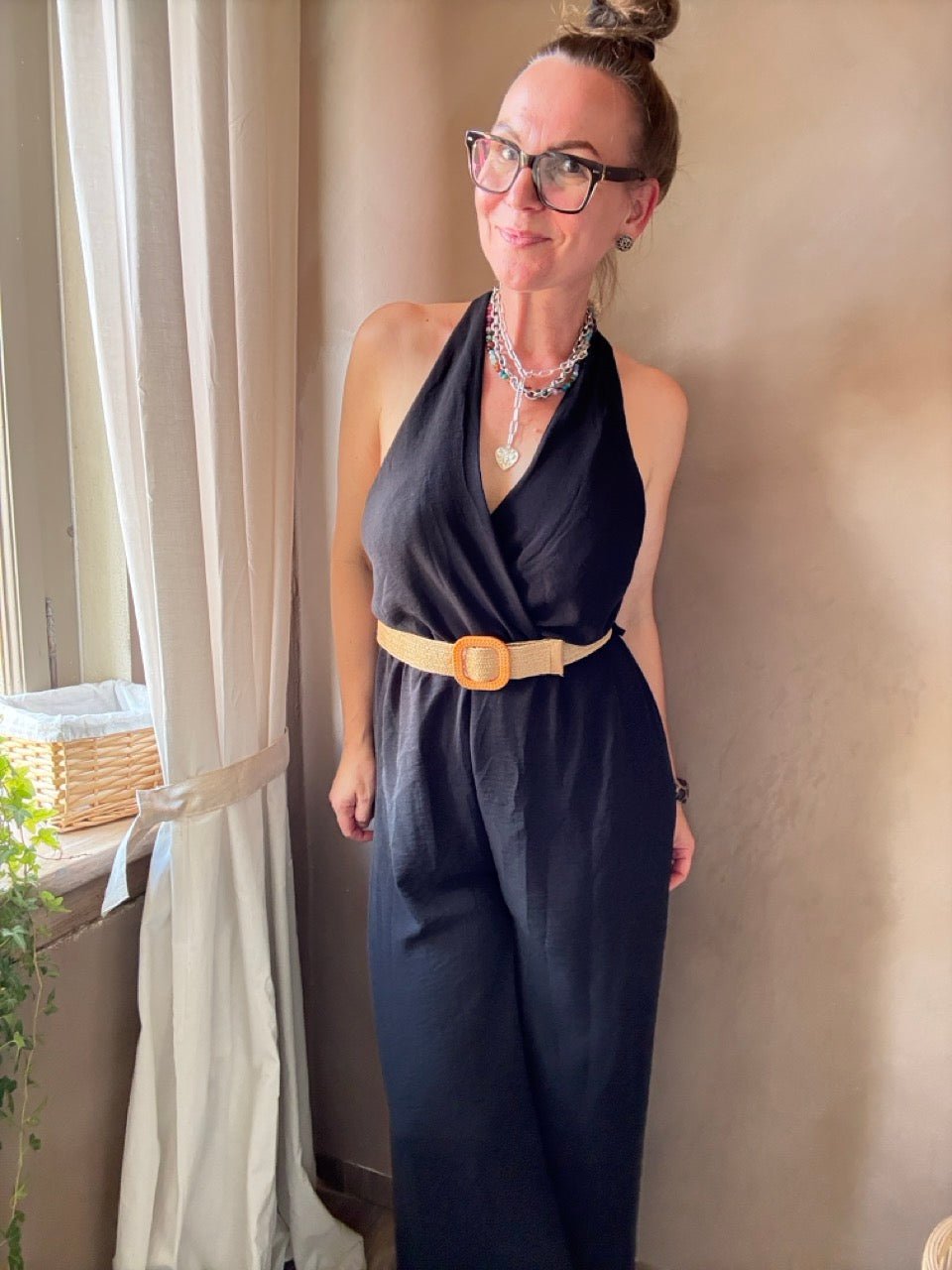 Jumpsuit Marla mit Gürtel Schwarz - FROLLEIN KÄTHE Shop