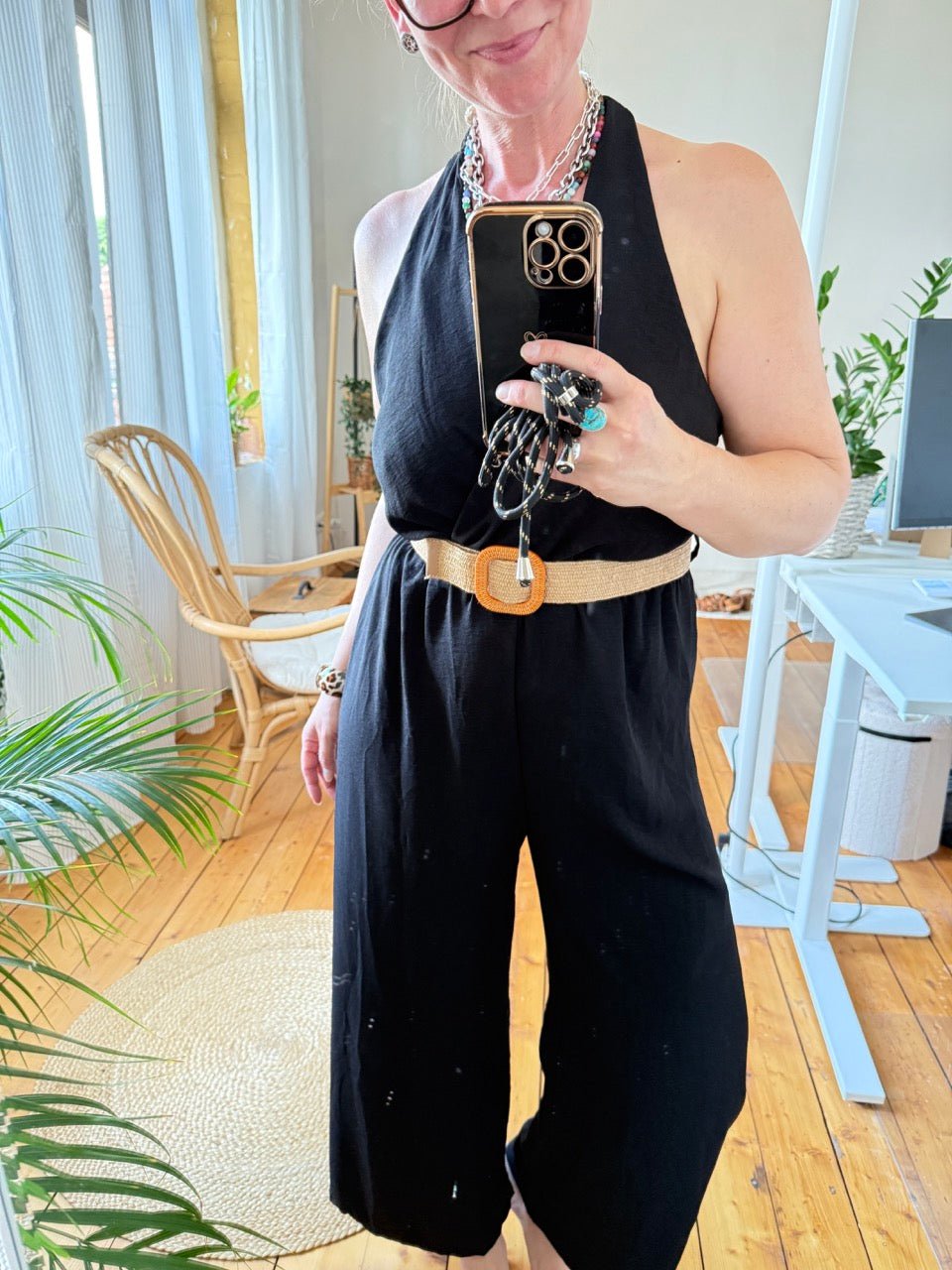 Jumpsuit Marla mit Gürtel Schwarz - FROLLEIN KÄTHE Shop