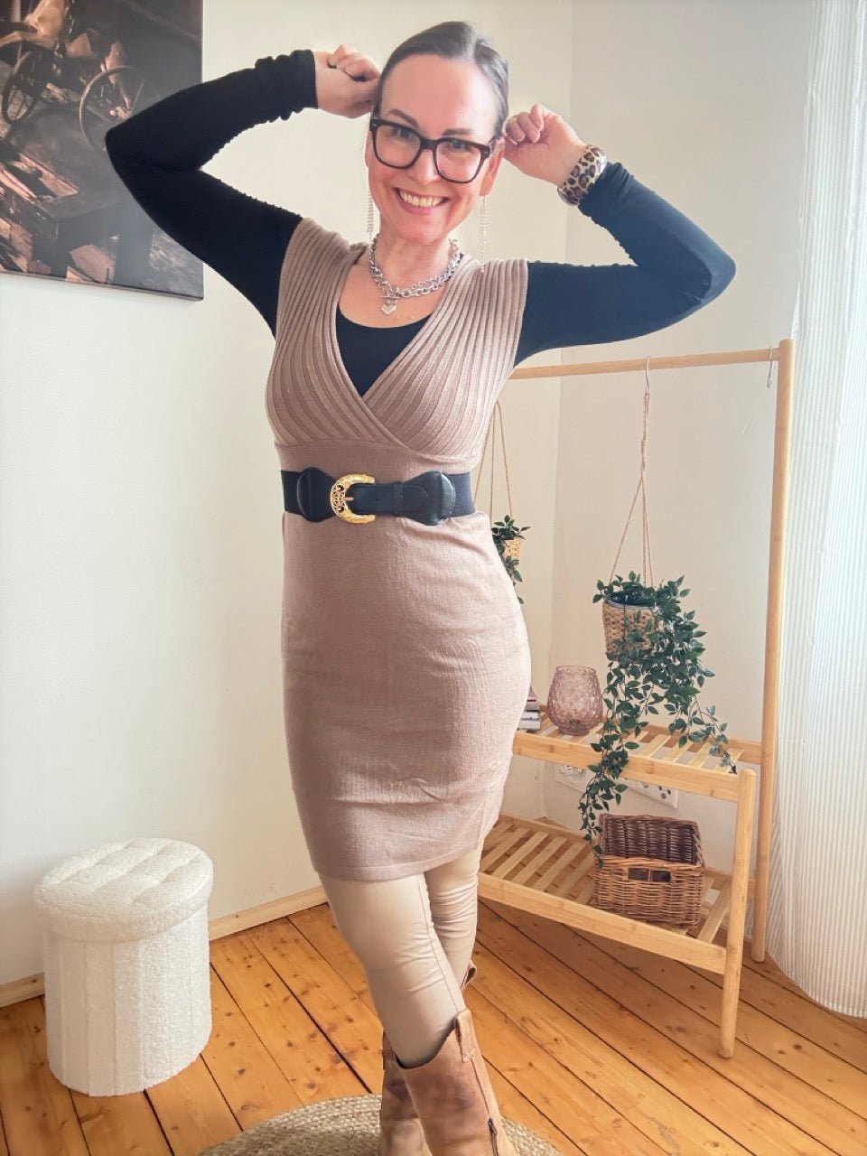 Kleid Lissy Cappuccino mit Gürtel - FROLLEIN KÄTHE Shop