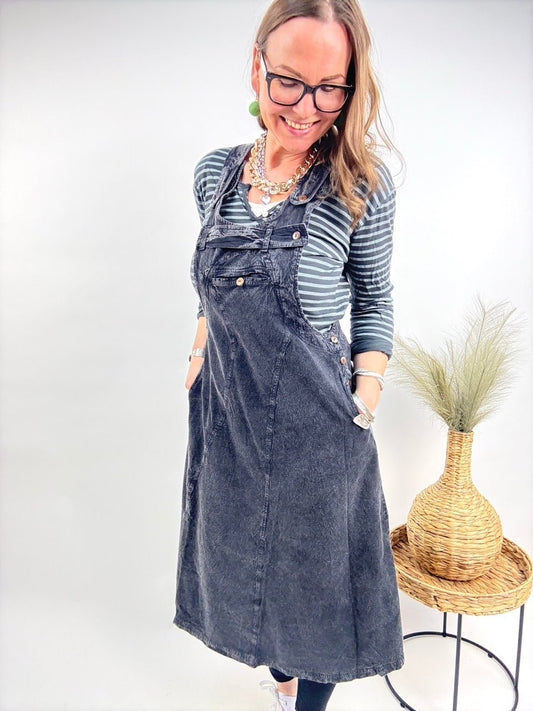Latzkleid Stonewash Schwarz Grau - FROLLEIN KÄTHE Shop