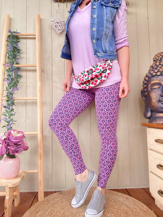 Leggings Flower Dunkelblau Violett - FROLLEIN KÄTHE Shop