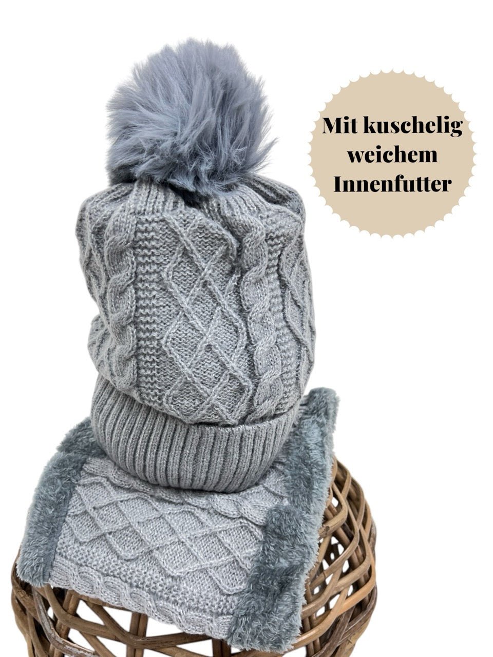 Mütze & Halswärmer Set Grau - FROLLEIN KÄTHE Shop