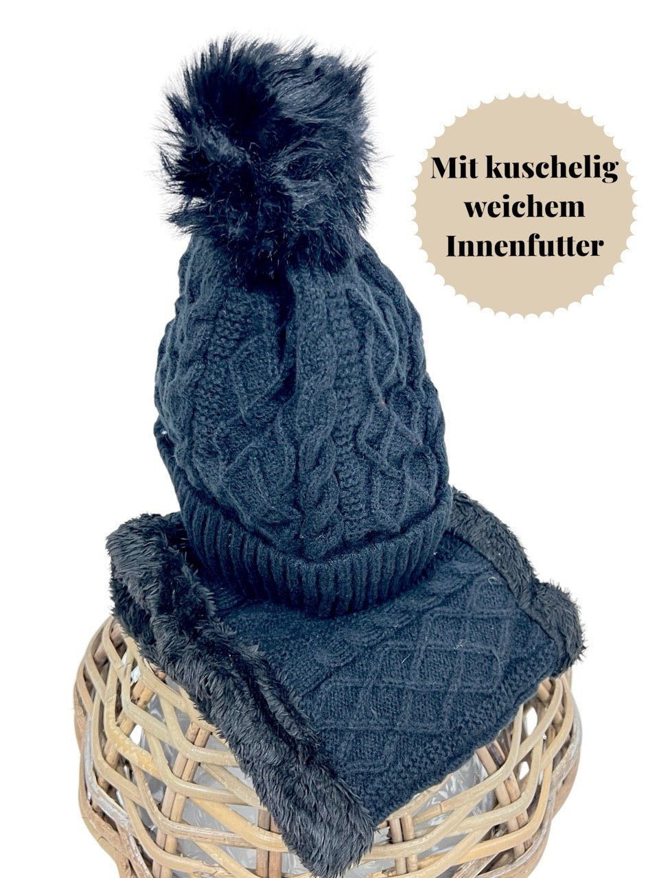 Mütze & Halswärmer Set Schwarz - FROLLEIN KÄTHE Shop