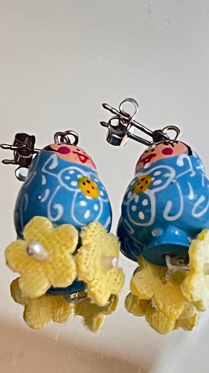 Ohrhänger Matroschka Blau Handarbeit - FROLLEIN KÄTHE Shop