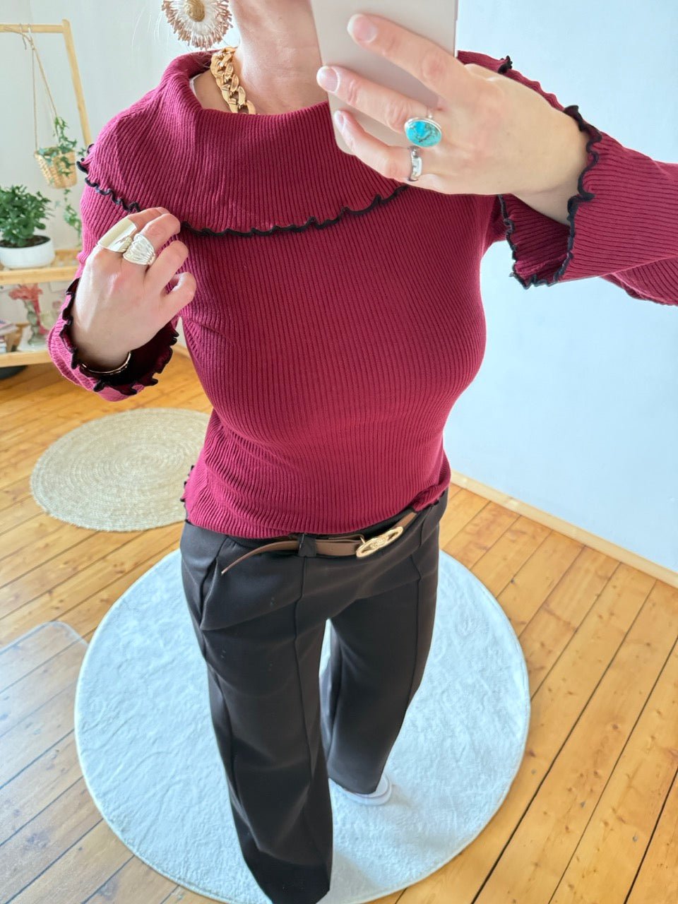 Pulli Carmen Dunkelrot - FROLLEIN KÄTHE Shop