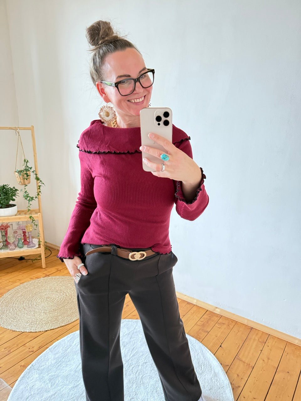 Pulli Carmen Dunkelrot - FROLLEIN KÄTHE Shop