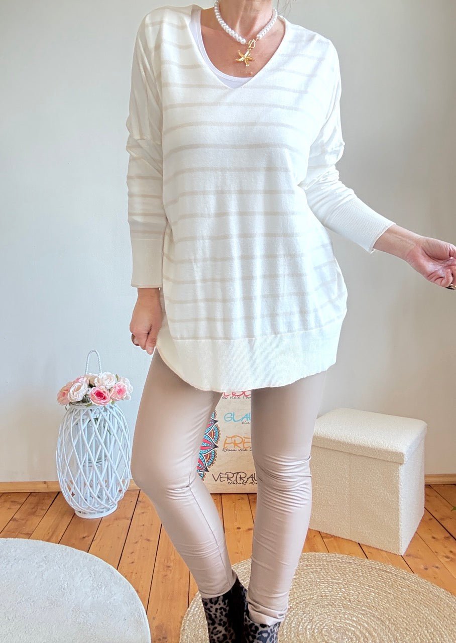 Pulli Cora Stripe Weiß Cream - FROLLEIN KÄTHE Shop