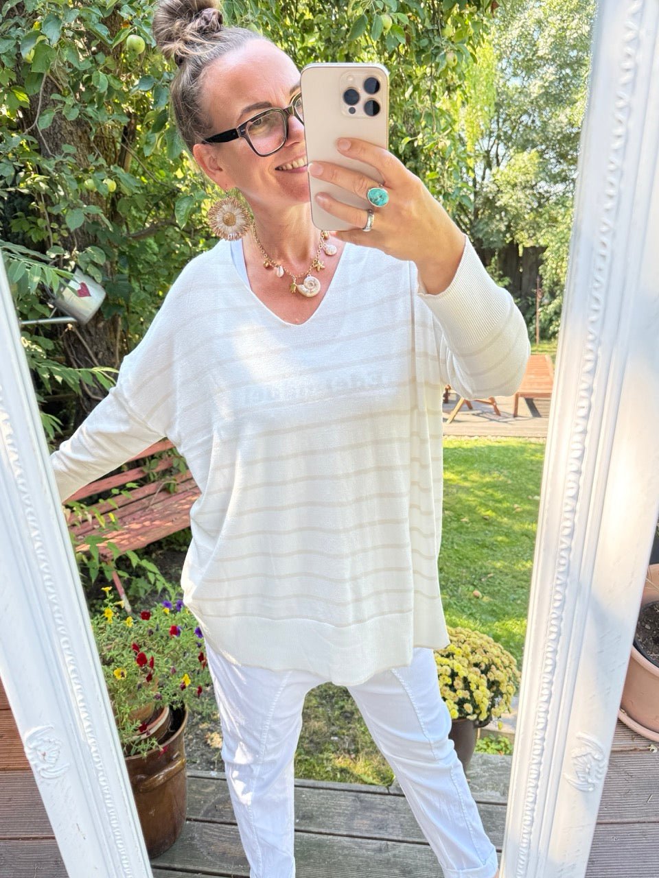 Pulli Cora Stripe Weiß Cream - FROLLEIN KÄTHE Shop