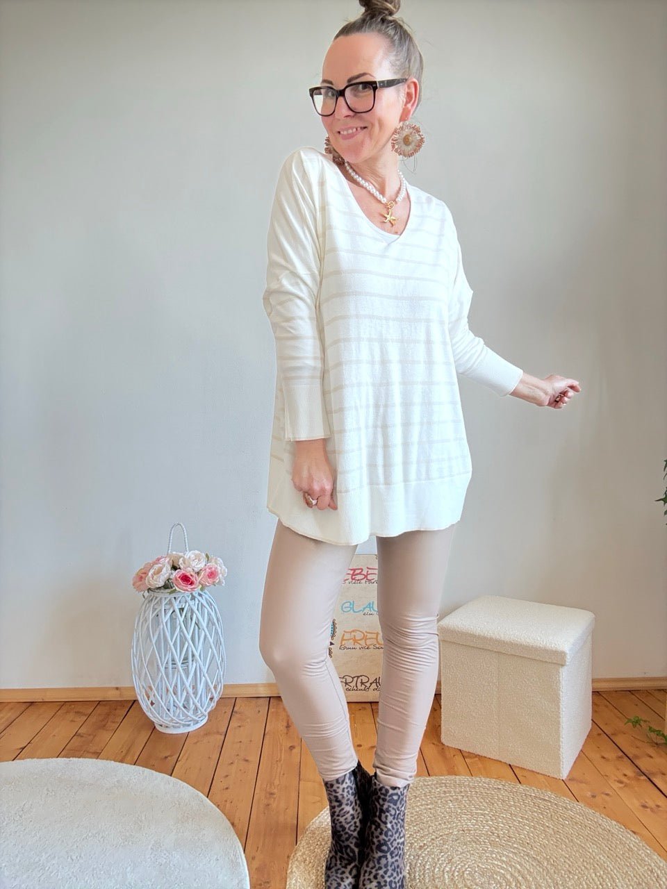 Pulli Cora Stripe Weiß Cream - FROLLEIN KÄTHE Shop