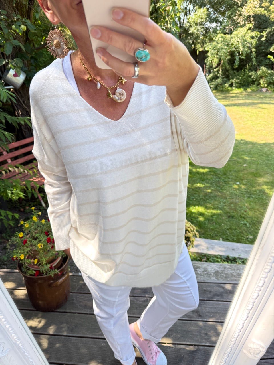Pulli Cora Stripe Weiß Cream - FROLLEIN KÄTHE Shop
