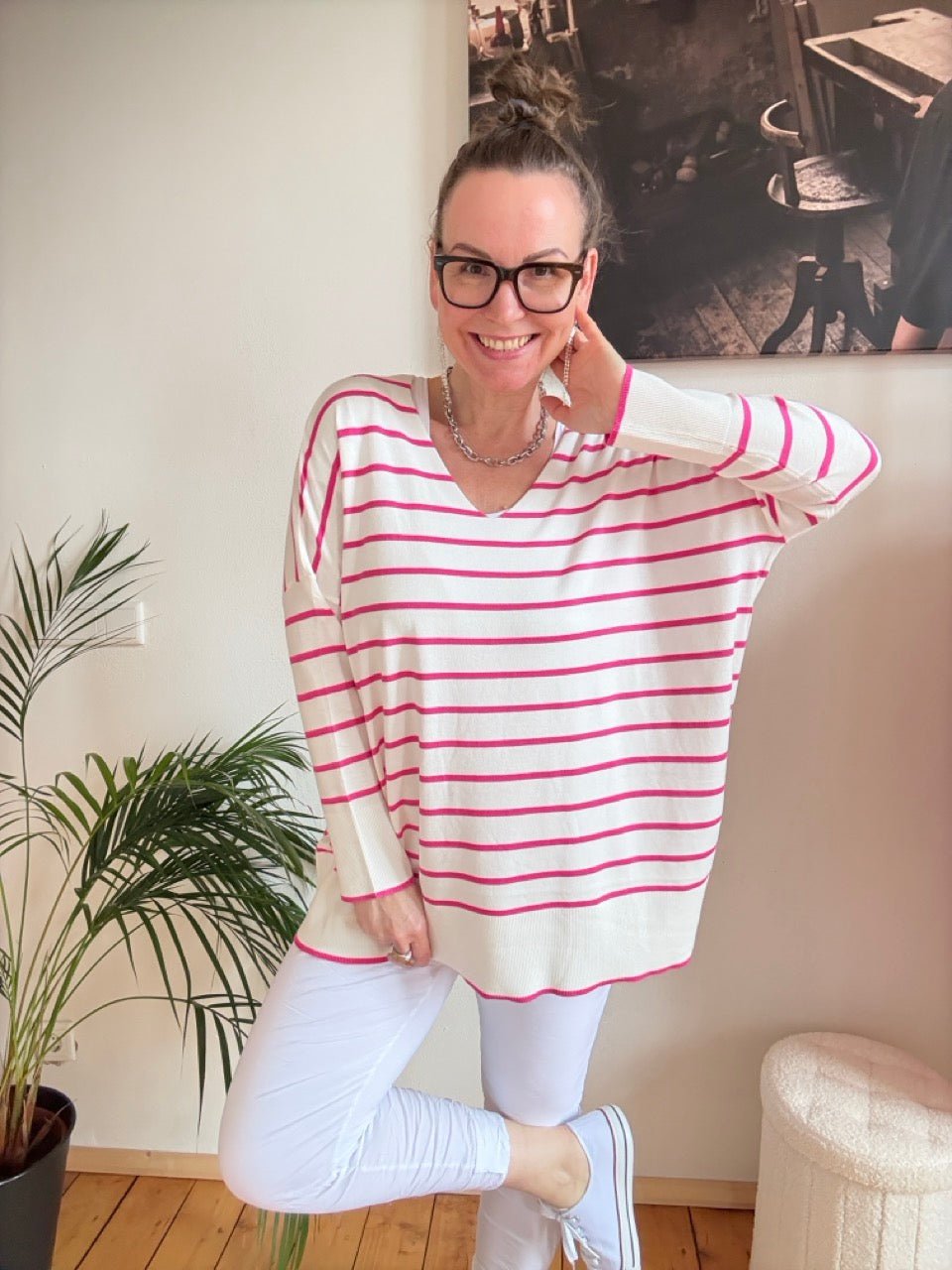 Pulli Cora Stripe Weiß Rose - FROLLEIN KÄTHE Shop