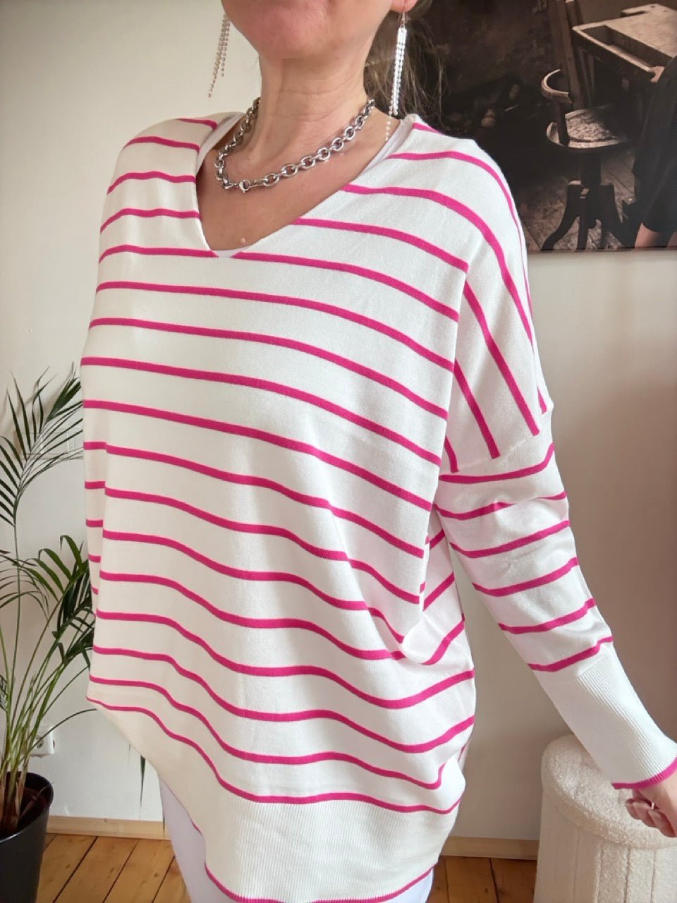 Pulli Cora Stripe Weiß Rose - FROLLEIN KÄTHE Shop