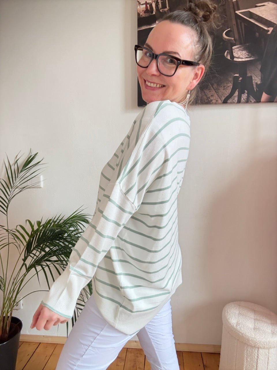 Pulli Cora Stripe Weiß Salbei - FROLLEIN KÄTHE Shop