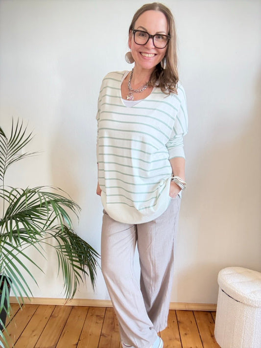 Pulli Cora Stripe Weiß Salbei - FROLLEIN KÄTHE Shop