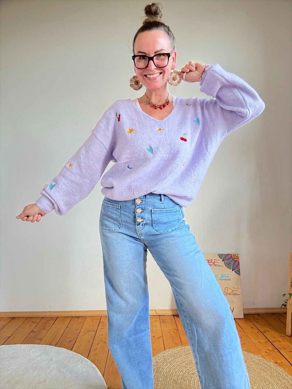 Pulli Geschickt gestickt Lavendel - FROLLEIN KÄTHE Shop