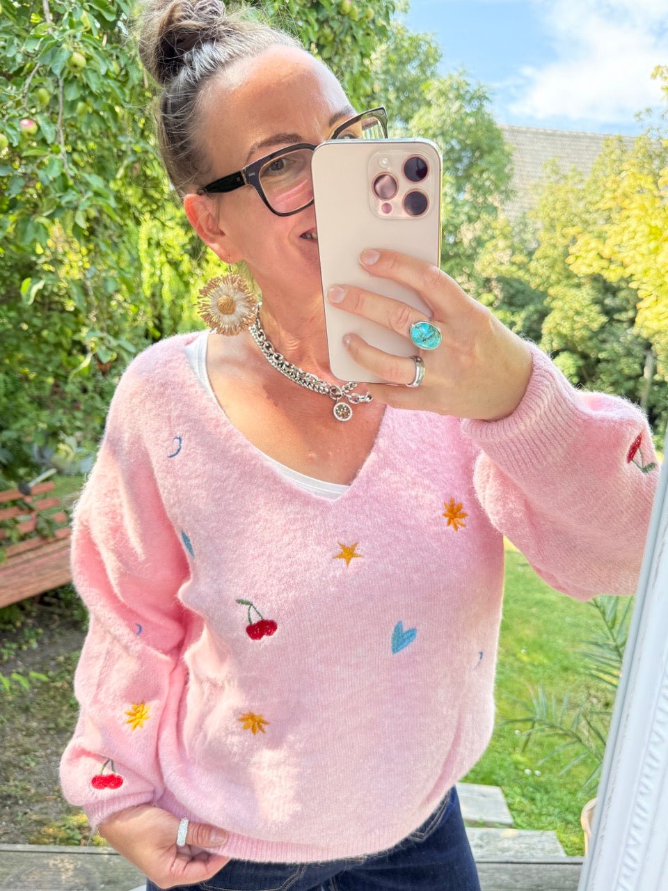 Pulli Geschickt gestickt Rose - FROLLEIN KÄTHE Shop