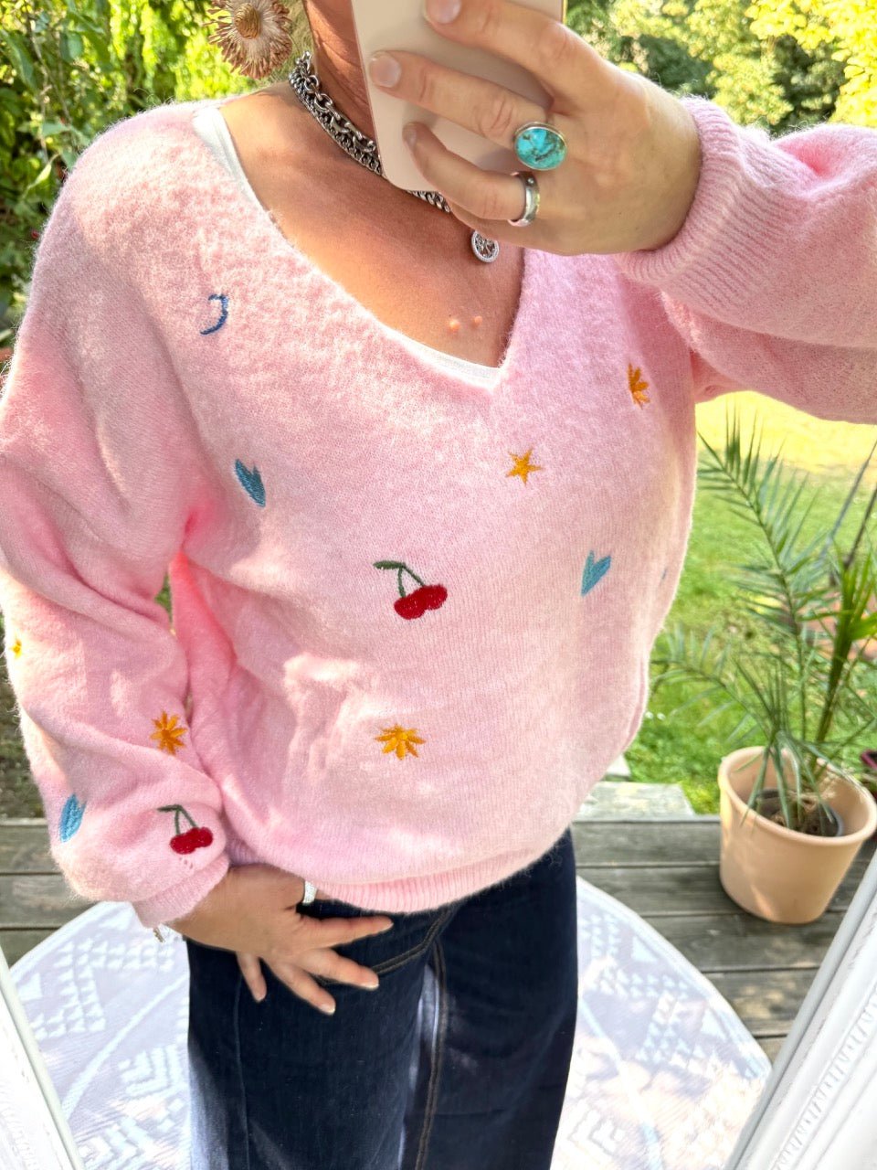 Pulli Geschickt gestickt Rose - FROLLEIN KÄTHE Shop