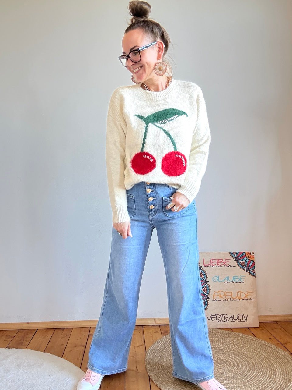 Pulli Kirsche Wollweiß - FROLLEIN KÄTHE Shop