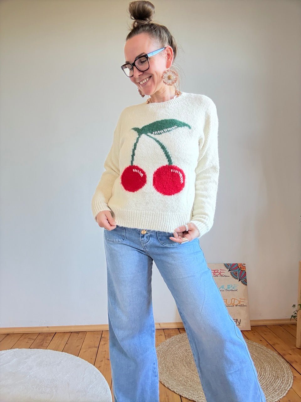 Pulli Kirsche Wollweiß - FROLLEIN KÄTHE Shop