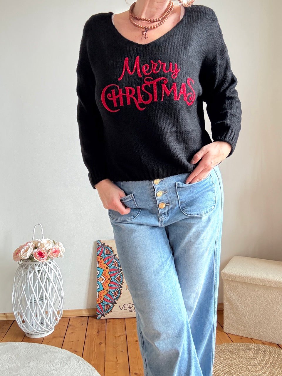 Pulli Merry Christmas Schwarz - FROLLEIN KÄTHE Shop