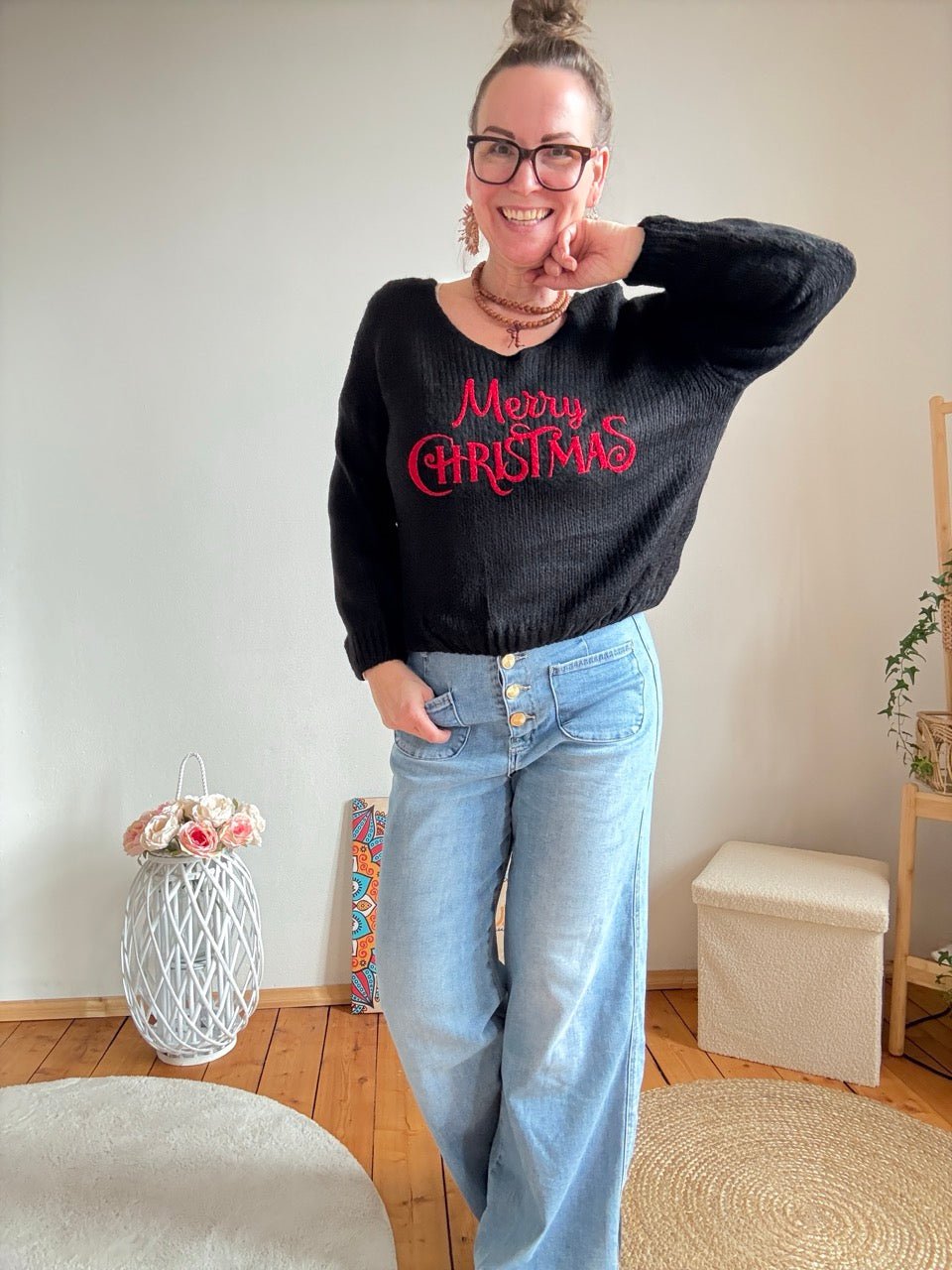 Pulli Merry Christmas Schwarz - FROLLEIN KÄTHE Shop