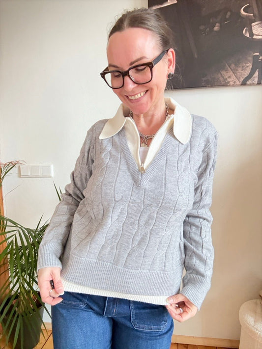 Pulli mit Zopfmuster Grau - FROLLEIN KÄTHE Shop