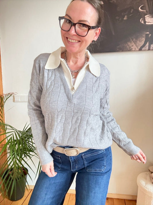 Pulli mit Zopfmuster Grau - FROLLEIN KÄTHE Shop